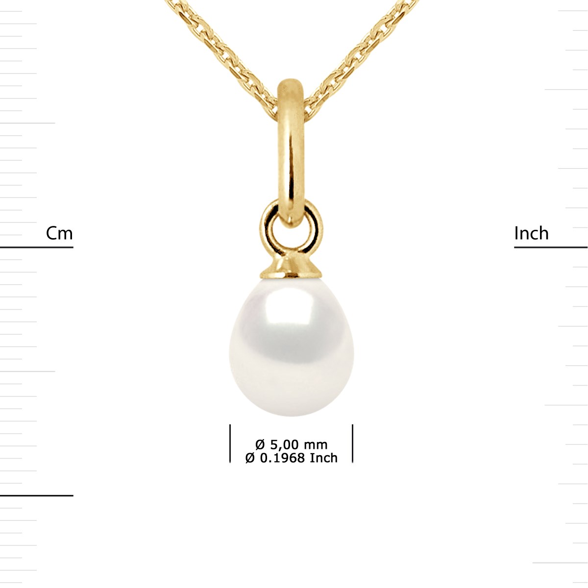 Pendentif Perle d'Eau Douce Poire 5-6 mm Blanche Or Jaune 18 Carats Livré avec Chaîne