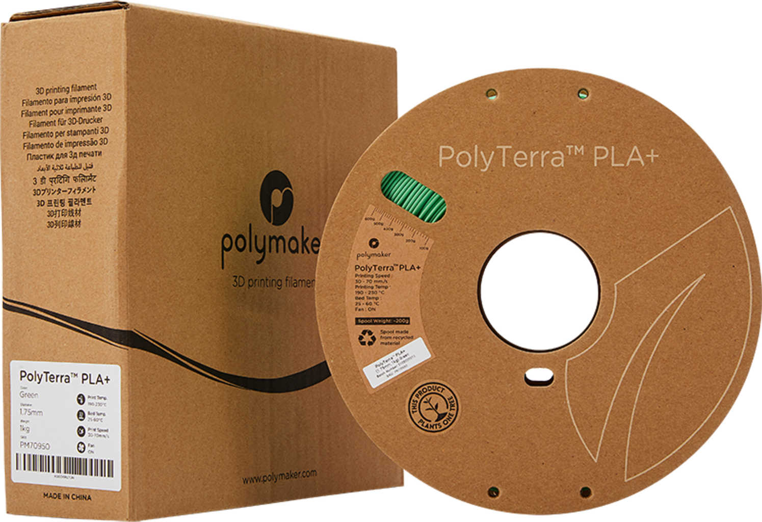 Polymaker  PolyTerra PLA+ Green, 1,75 mm (1.000 g)    Filament mit Nachhaltigkeit im Fokus