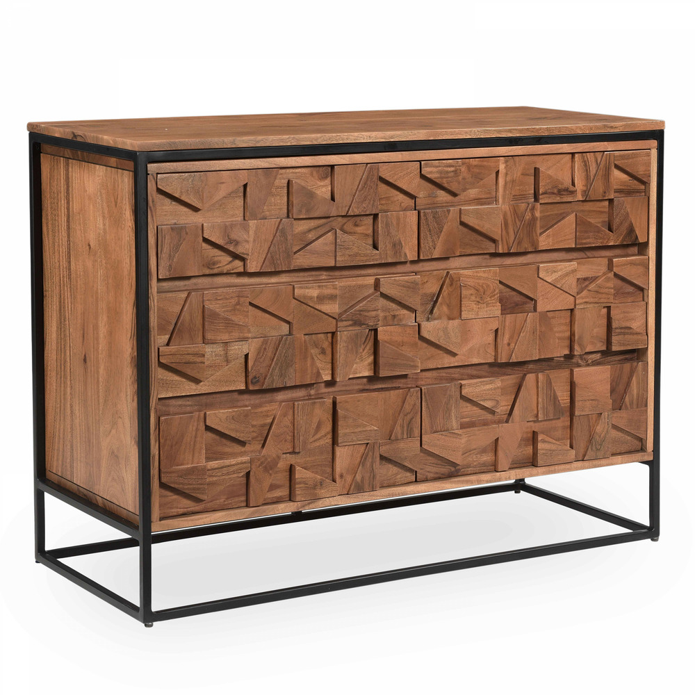 Commode double avec 6 tiroirs en acacia massif