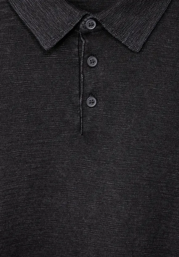 Strick Polo Pullover - faded black