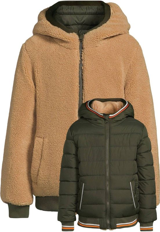 Anytime - Korte Gewatteerde Reversible Jas - Khaki - Voor Jongens