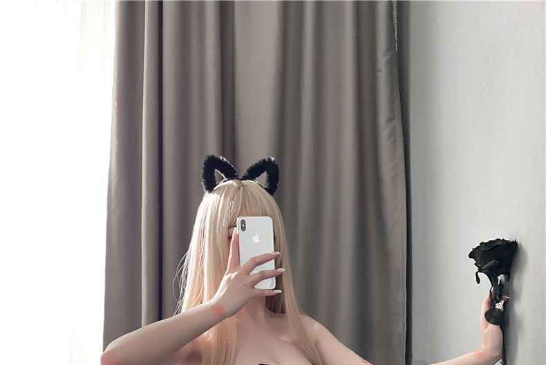 Hotty - Strapless imitatieleren bodysuit / overknee sokken / set
