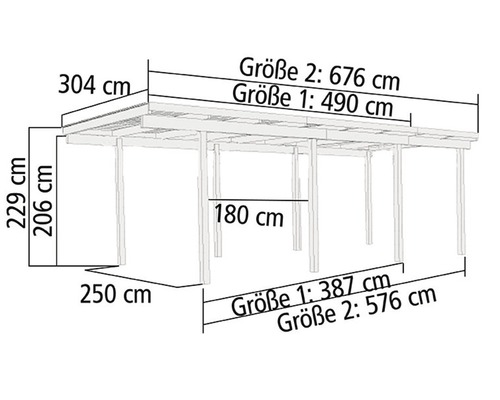 Enkele carport Karibu Eco 2A PVC panelen zonder fittingen 268x576 cm drukgeïmpregneerd