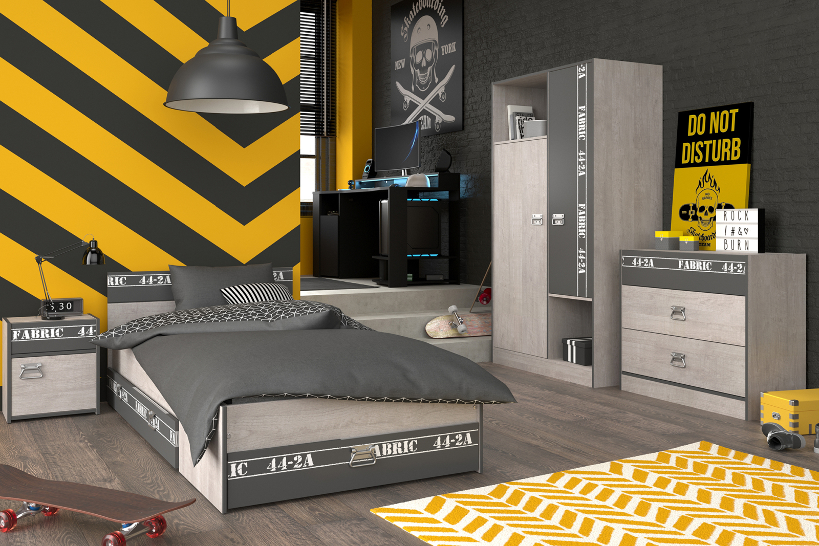 6-teiliges Jugendzimmer-Set FABRIC 20 - Esche - grau