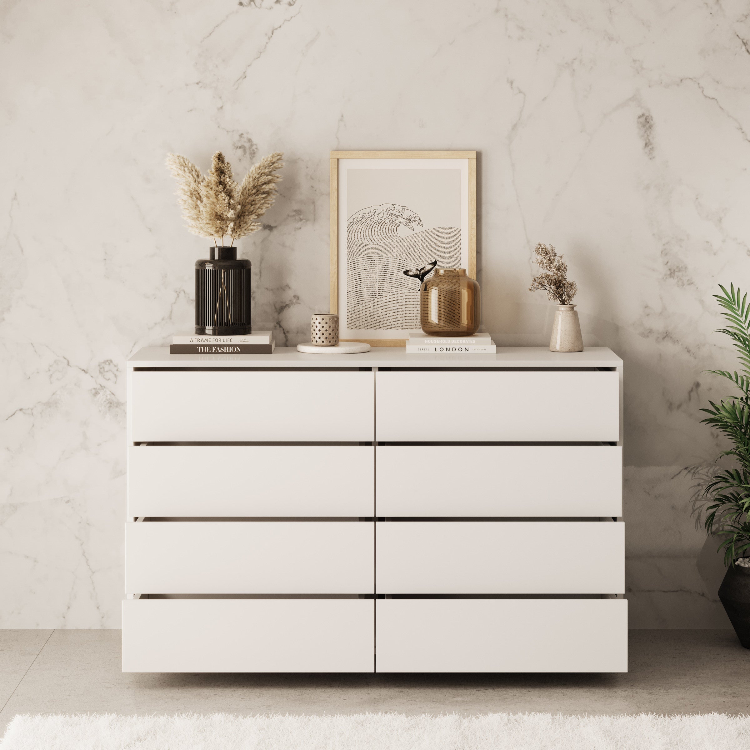 Gideon - Ladekast 8 lades - Wit - 120x41x93 cm