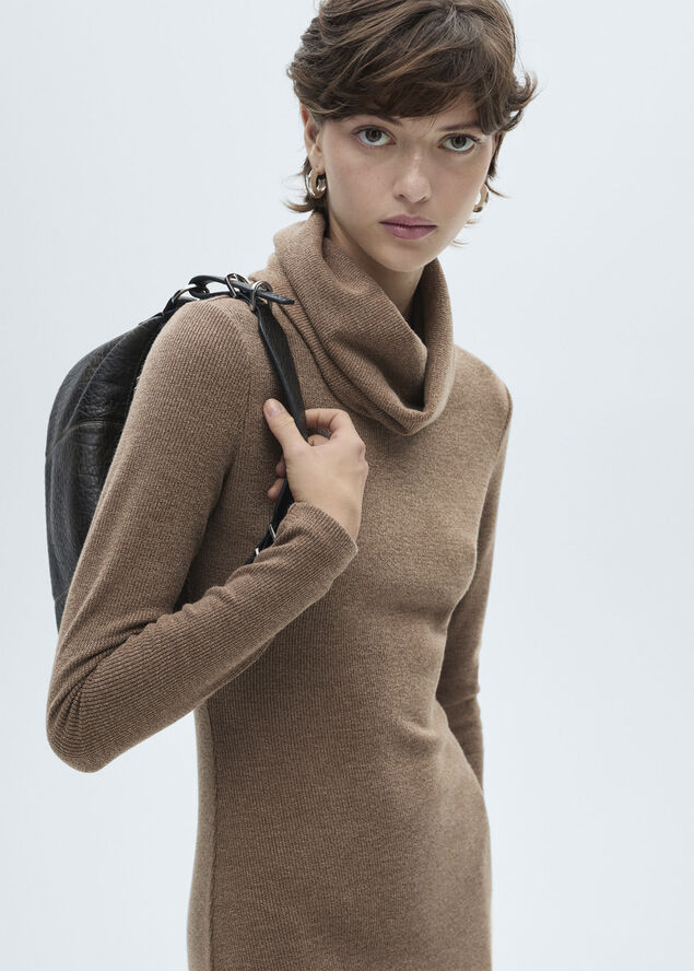 MANGO Knitted turtleneck dress Brown