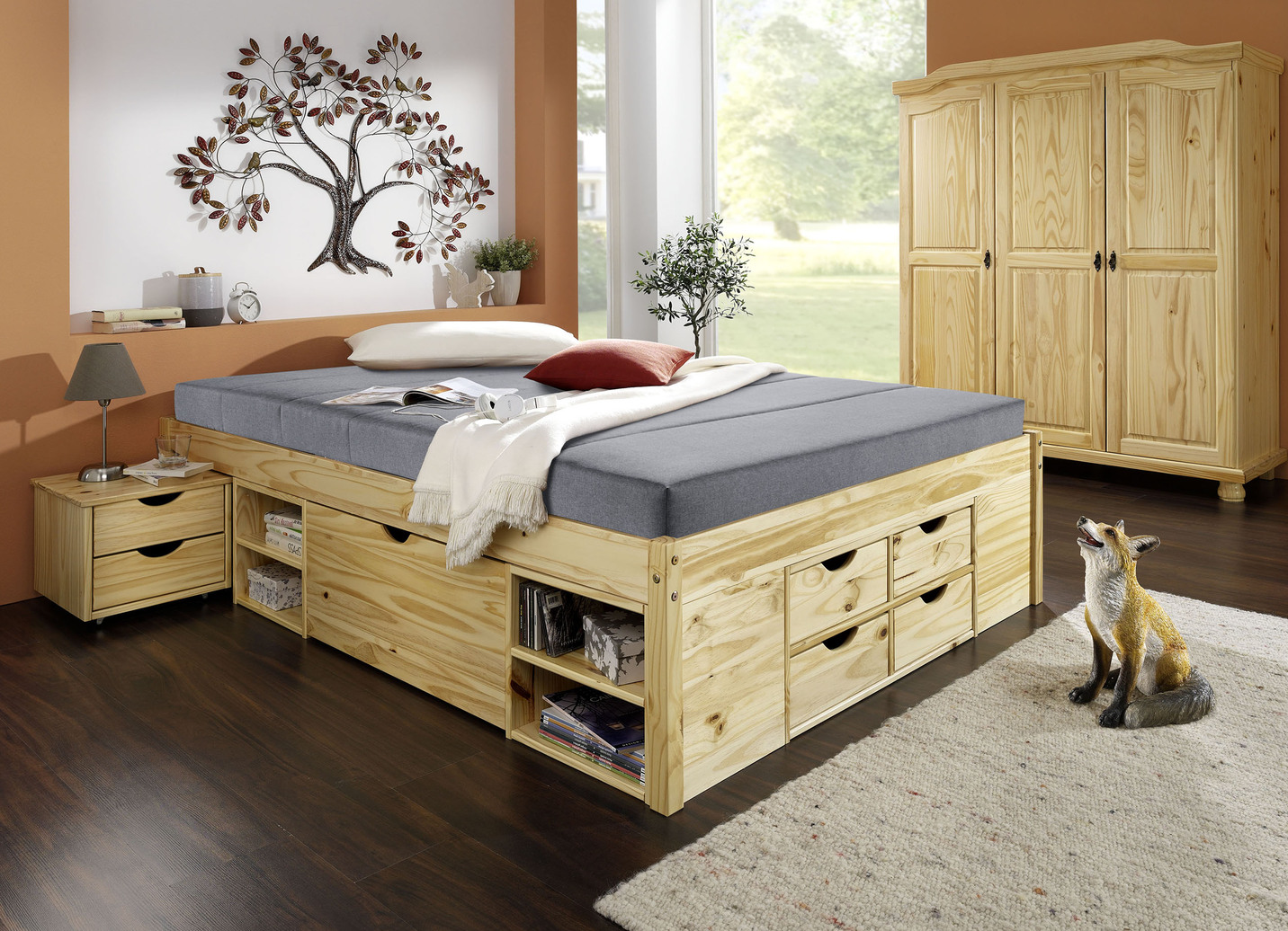 Funktionsbett aus massivem Kiefernholz