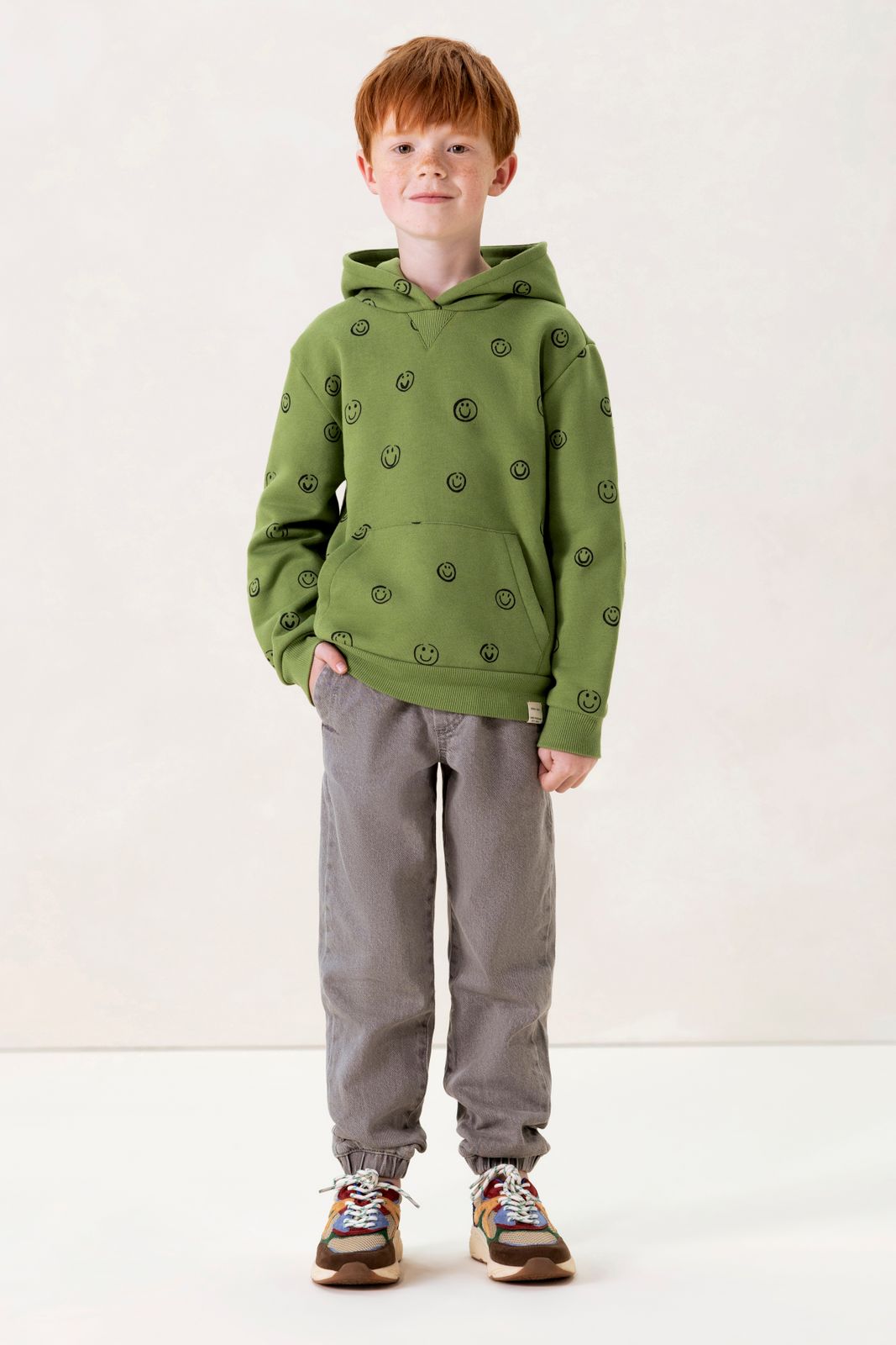 Groene hoodie met smiley print