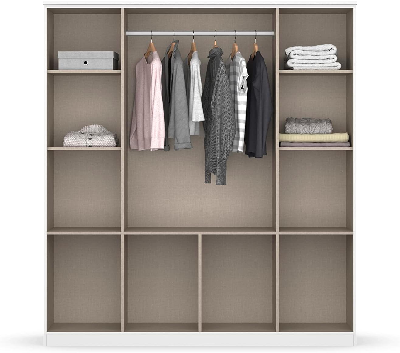 Rauch Möbel Bremen Schrank Drehtürenschrank Kleiderschrank Weiß-Eiche Sonoma, Holz, Spiegel und 8 Schubladen 4-türig, inkl. Zubehörpaket Basic 1 Kleiderstange, 4 Einlegeböden BxHxT 181x199x58 cm