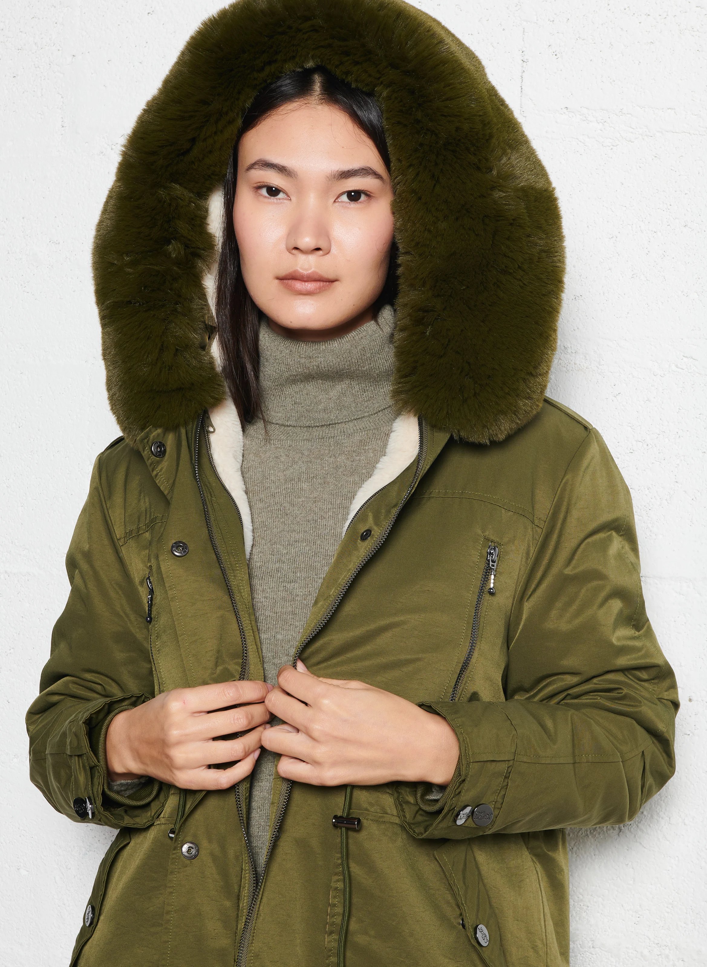 MOLKI - Parka à capuche fourrure en coton | Vert