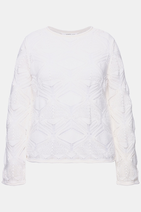 Pullover, oversized, Ajour-Strick, Rollkanten
