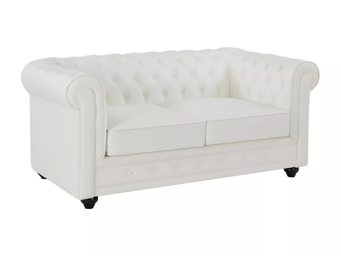 Canapé 2 places en cuir de buffle blanc CHESTERFIELD