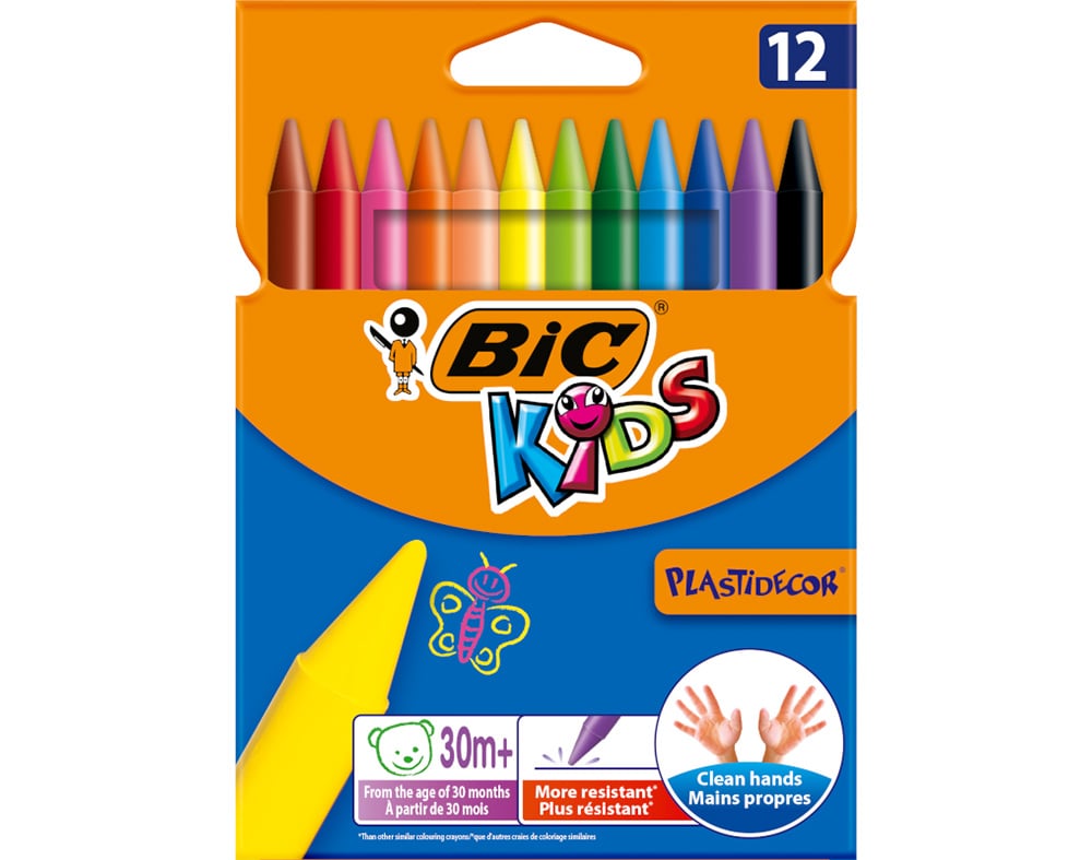 LÁPIS DE CERA KIDS BIC PLASTIDECOR 12 UNIDADES