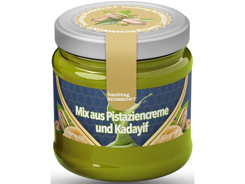 hashtag SCHMECKT Brotaufstrich Pistaziencreme mit Engelshaa Pistaziencreme mit geröstetem Kadayif und 30% Pistazienanteil