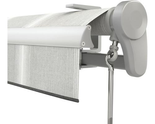 SOLUNA knikarmzonnescherm Trend 2,5x2 Stoffen design D418 Frame zilver geanodiseerd incl. motor, wandschakelaar en noodhandzwengel