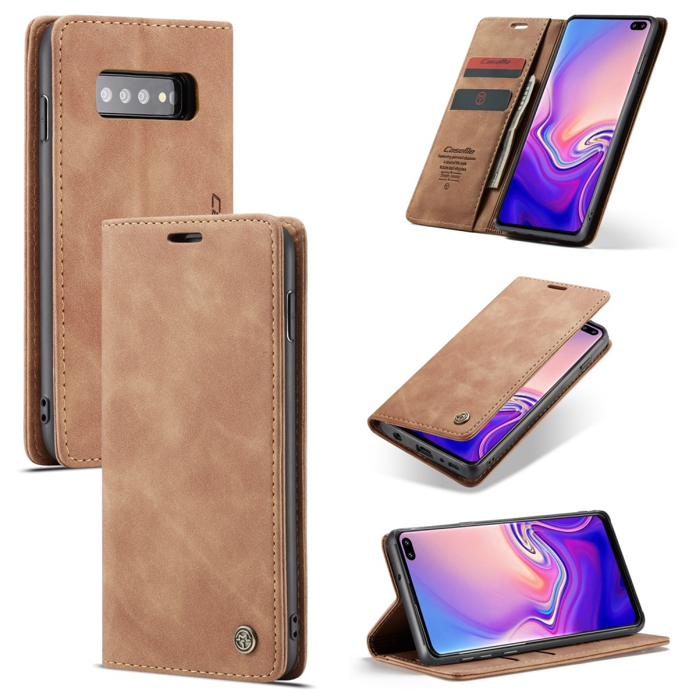 Samsung Galaxy S10 Leder Tasche Flip Wallet Etui mit Kartenfächern - Hellbraun