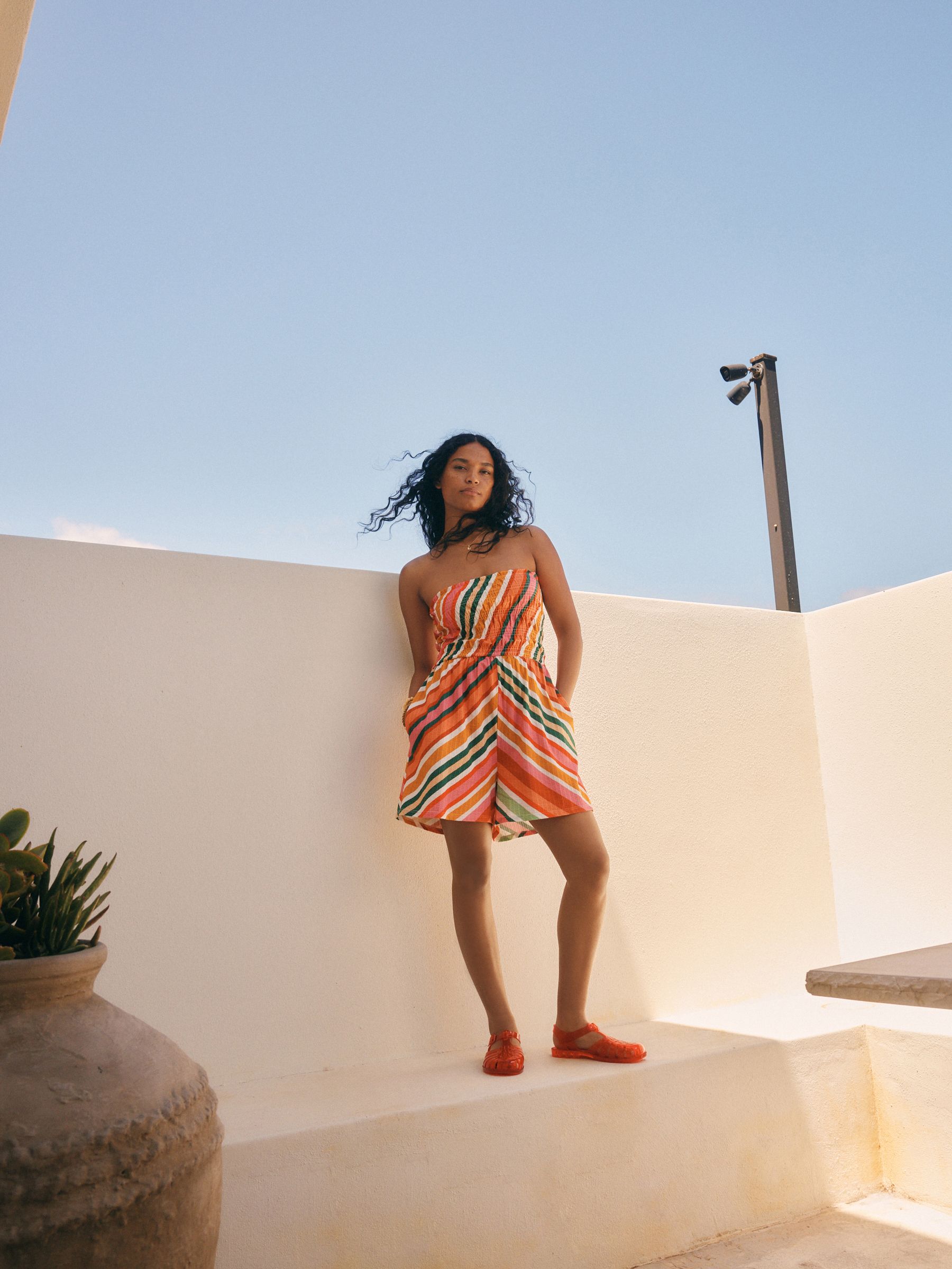 Roze/oranje - Bandeau playsuit met plooien