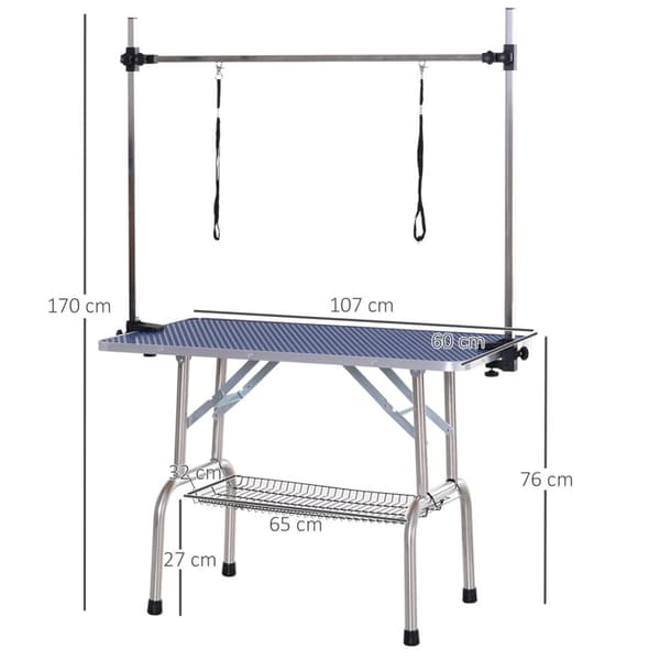 Stellebord Høydejusterbar Nedre Kurv Sammenleggbar Hunder Rustfritt Stål Blå 107X60X170Cm