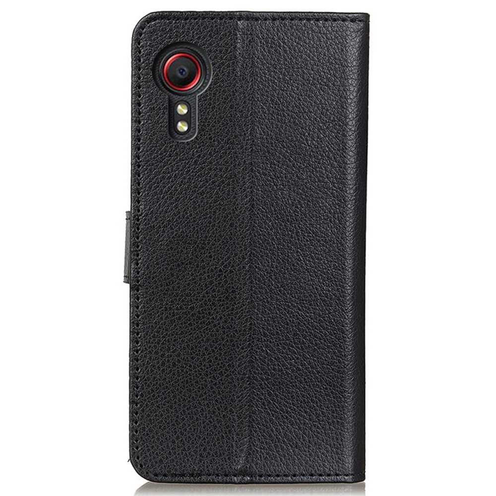 Samsung Galaxy Xcover 7 Leder Tasche Flip Cover Litchi Look - Schwarz