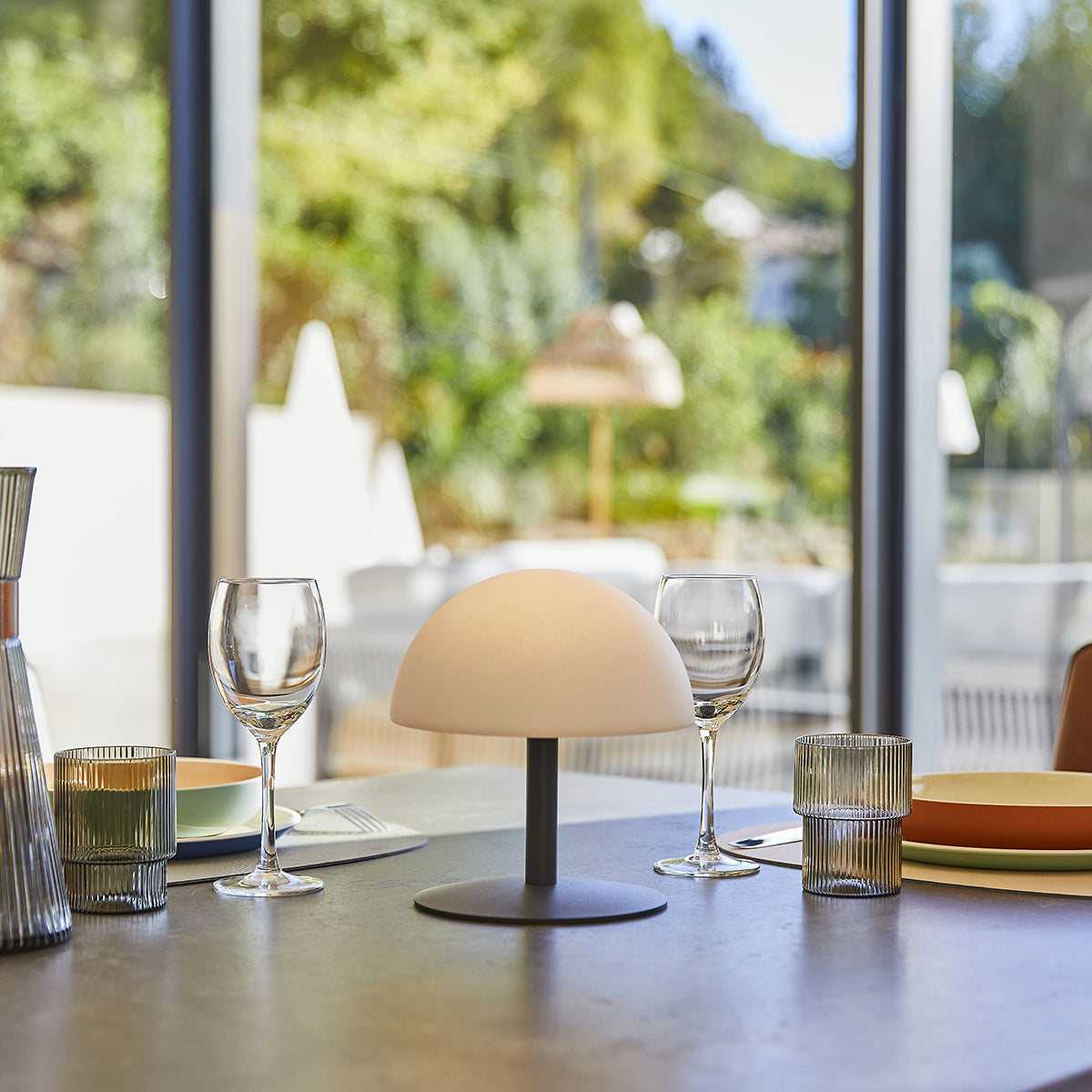 Lampe de table sans fil neptune rock gris plastique h20cm