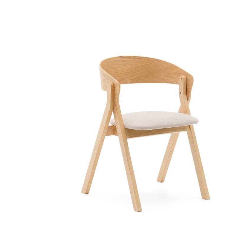 Chaise Godia en placage de frêne finition naturelle et tissu chenille beige