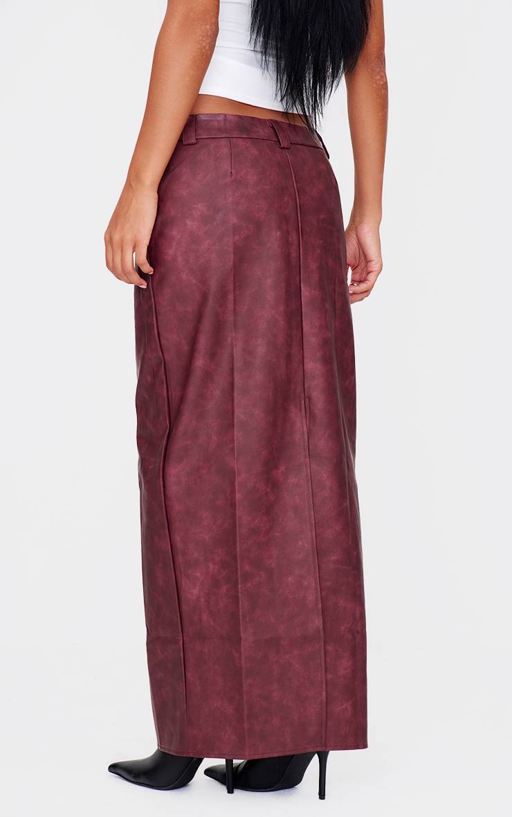 Rouge Bordeaux Jupe Longue En Synthétiquecuir Effet Délavé