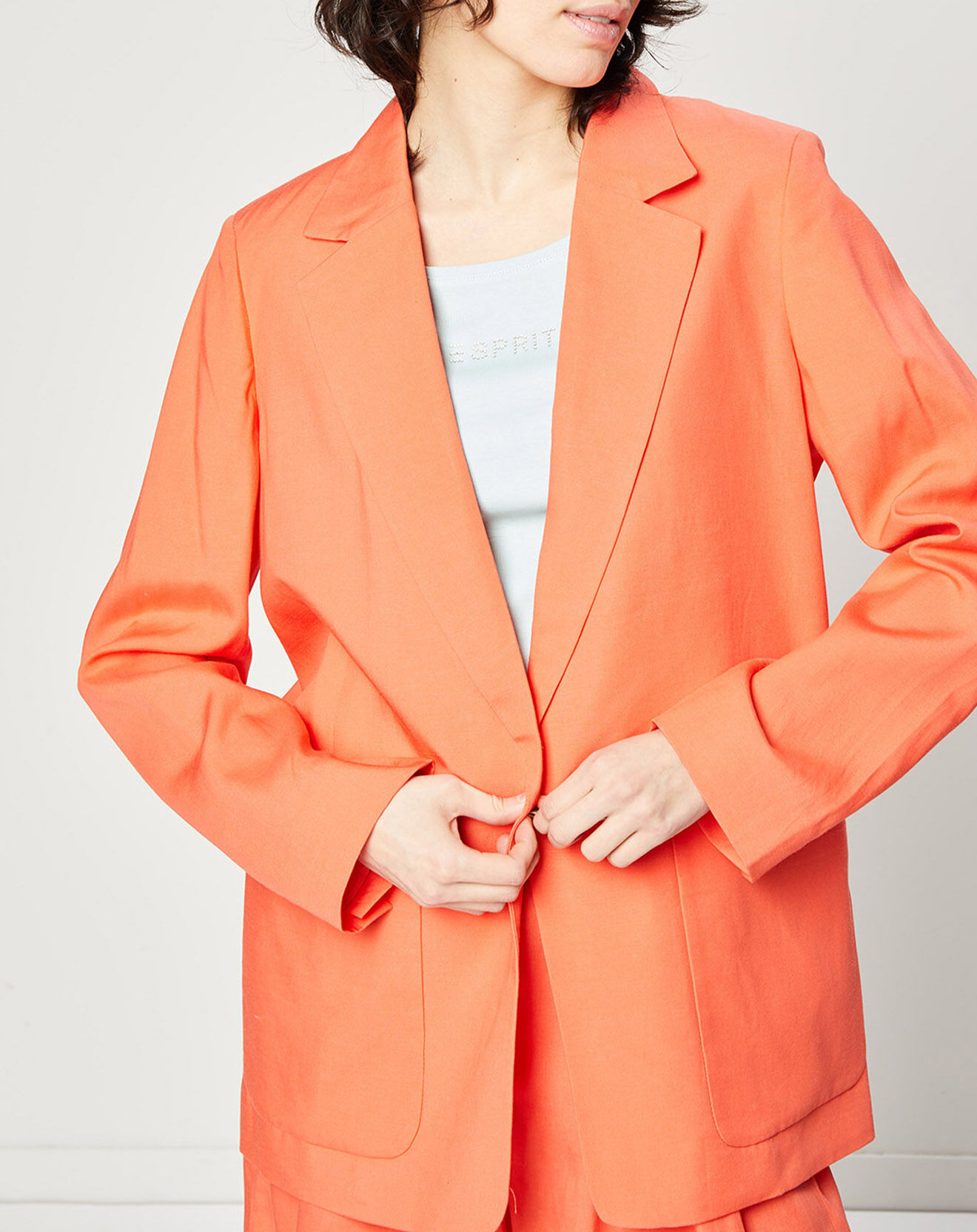 Esprit Veste blazer oversize en Lin mélangé orange