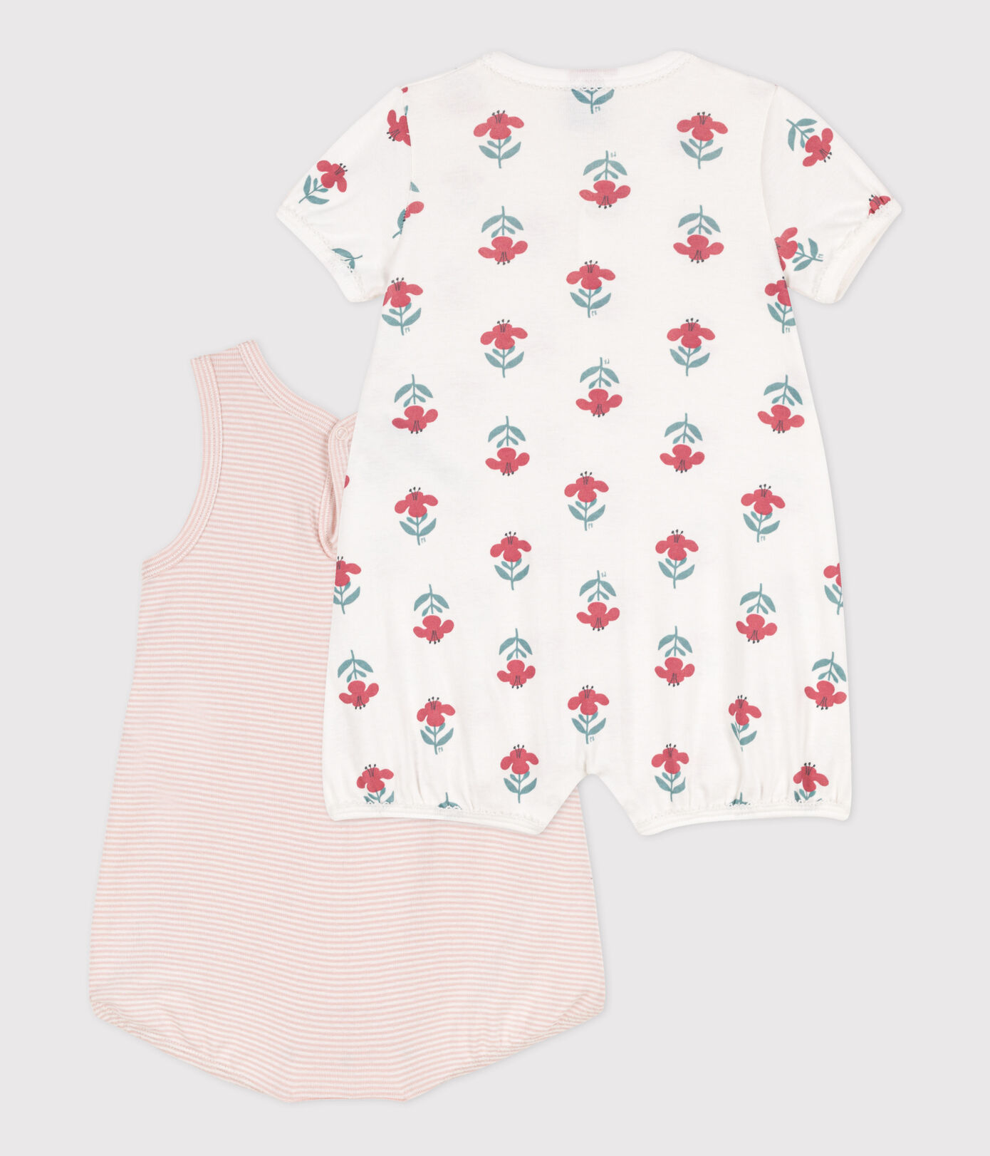 Lot de 2 combinaisons courtes fleurs en coton bébé