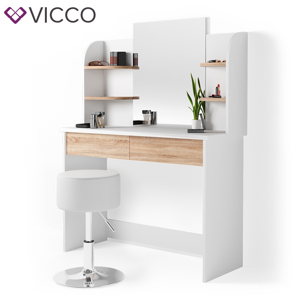 VICCO Schminktisch CHARLOTTE Frisiertisch Weiß Eiche Kosmetiktisch Hocker
