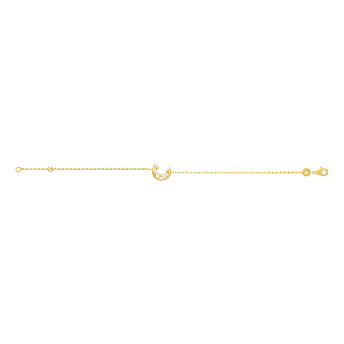 Bracelet plaqué or jaune motif lune et étoiles zirconias 18 cm