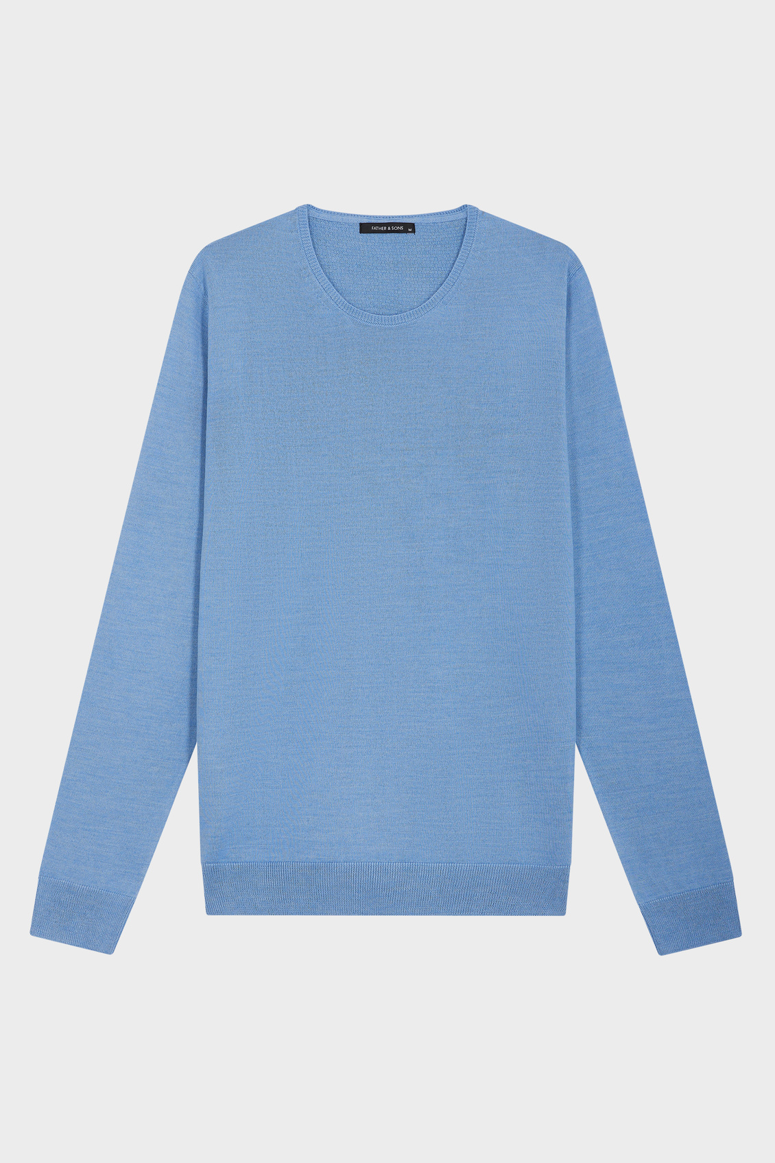 Pull col rond en laine Mérinos mélangée unie bleu azur