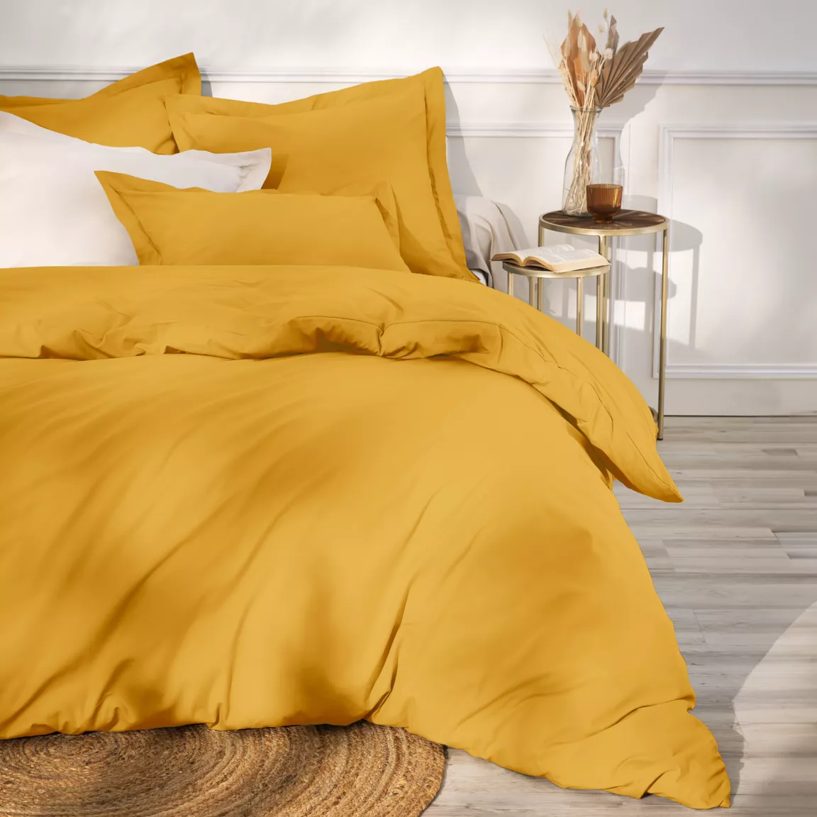 Drap housse percale de coton (90 x 200 cm) Cali Jaune moutarde