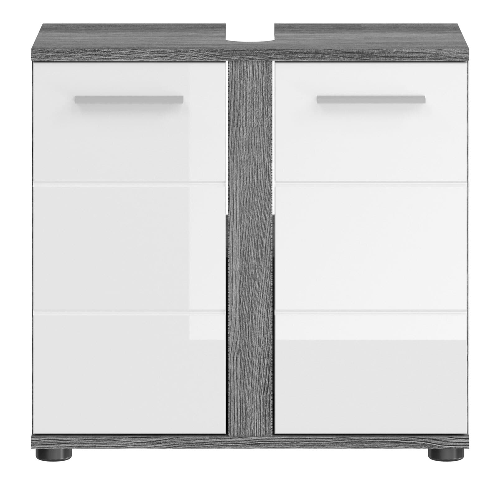 Waschbeckenunterschrank Blake Rauchsilber/Weiß Hochglanz 60x57x34 cm