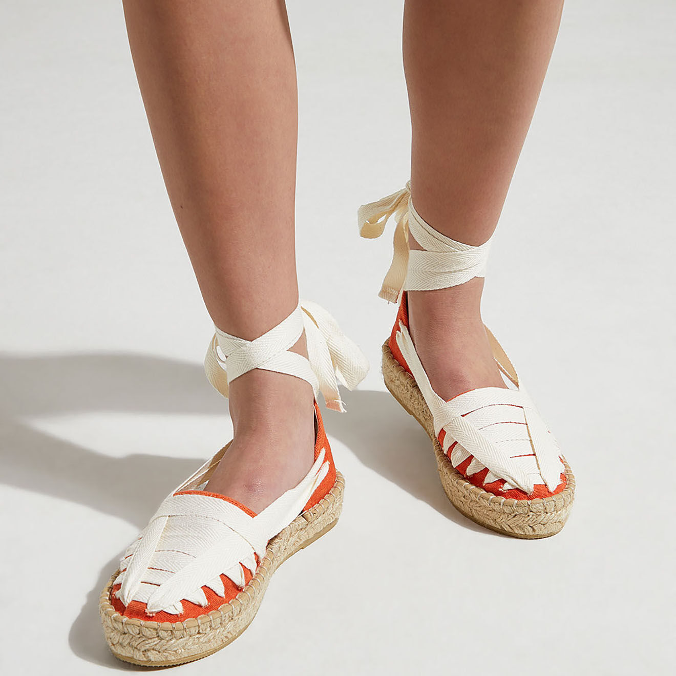 Galeries Lafayette Espadrilles en coton bio liens écru/orange