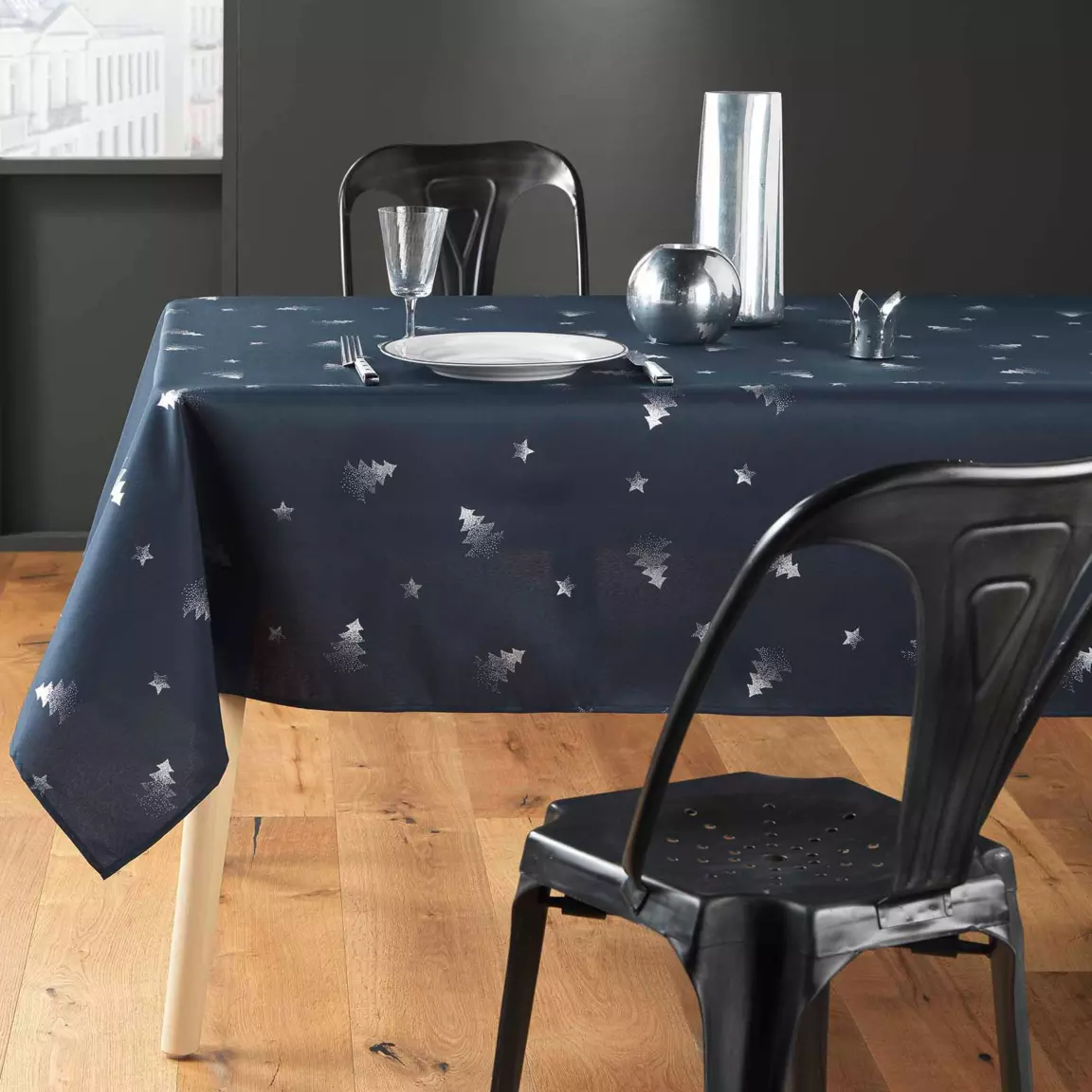 Nappe de Noël rectangulaire (150 x 300 cm) Sapin métallisé Bleu