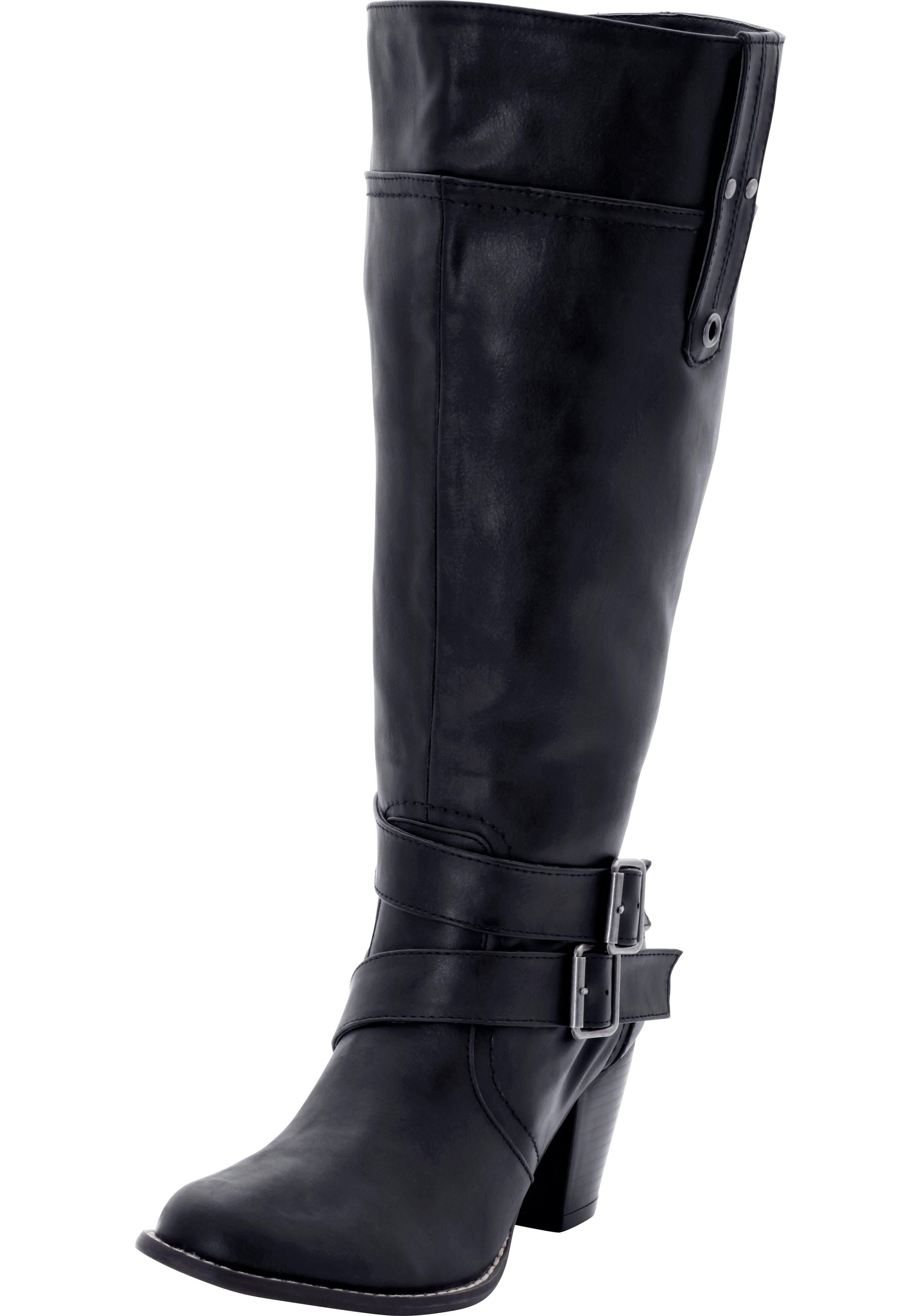 Weitschaftstiefel aus Lederimitat mit Zierschnalle