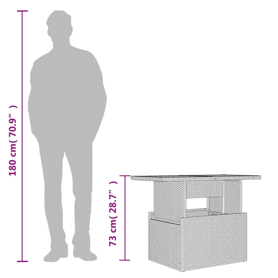 vidaXL - Tuintafel - Zwart - Poly rattan en acaciahout - 100x55x73 cm