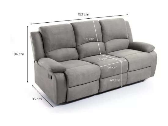 Canapé Relaxation 3 places Microfibre Léo - Noir - L193 x 93 x 96cm - Loungitude
