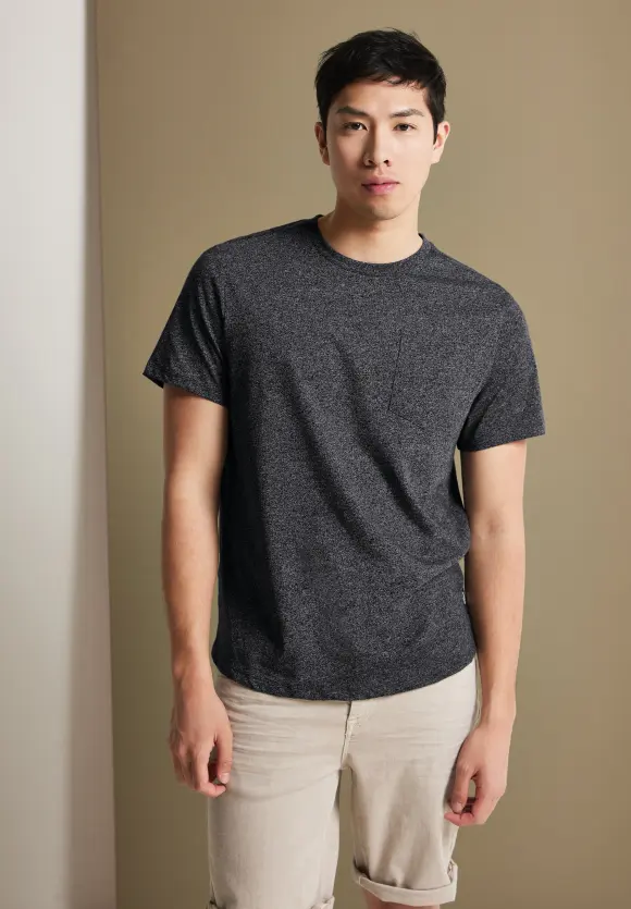 Long T-Shirt mit Brusttasche - anthracite grey melange