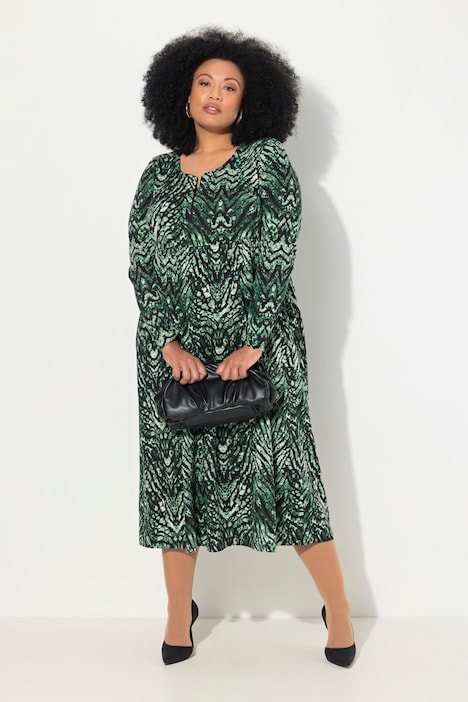 Jerseykleid, Schlangenmuster, A-Linie, Rundhals, Langarm