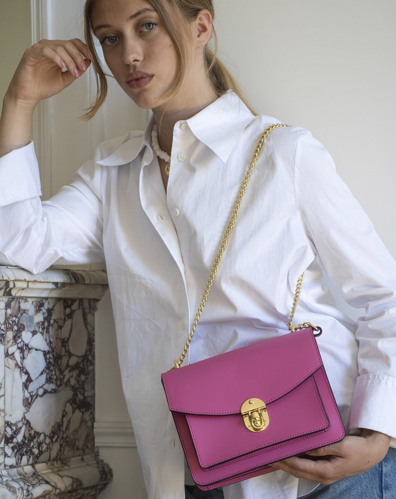 Maison Héritage Sac bandoulière en Cuir Mia rose - 22x16x7 cm