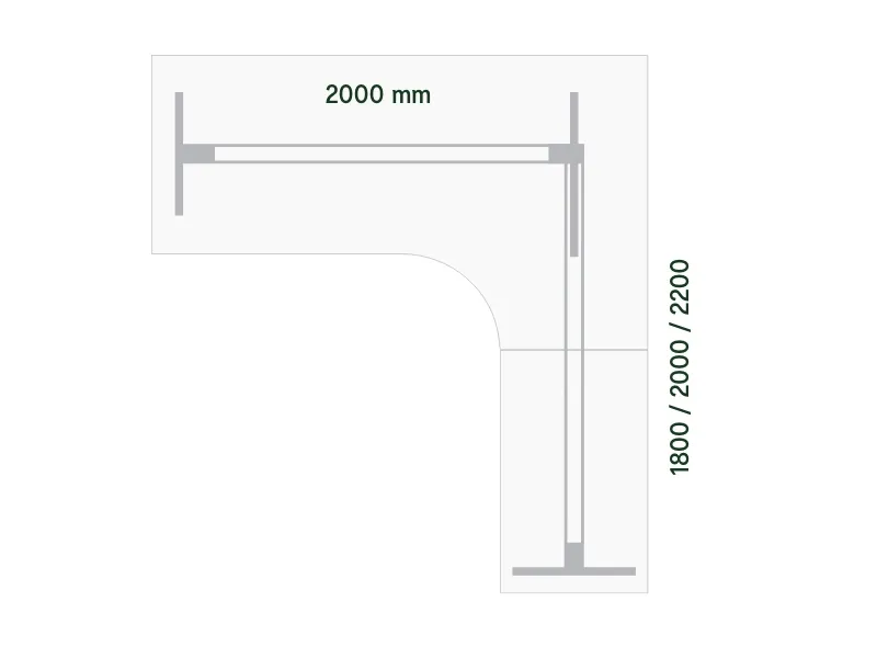 Hæve-sænkebord DNA 2000x1800 mm Højre Birk 3-ben/Alugrå