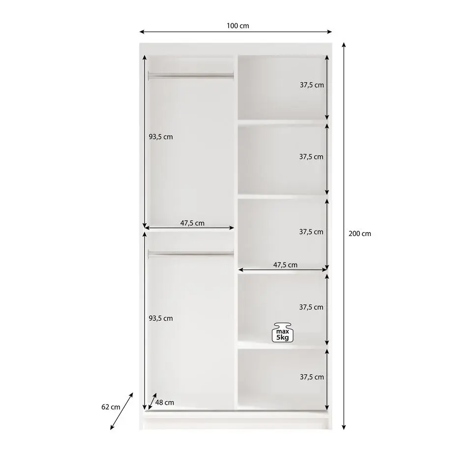 Meubella - Kledingkast Mandalin - Zwart - 100 cm - Met spiegel