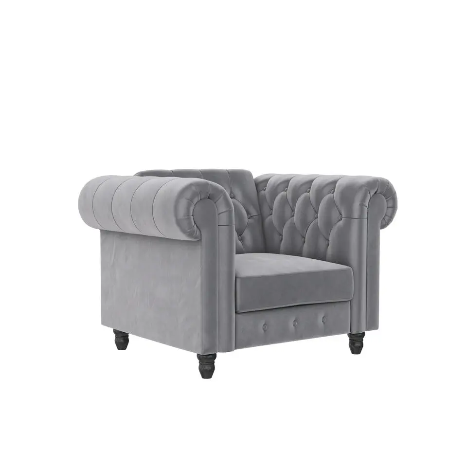 Felix - Fauteuil chesterfield lichtgrijze fluwelen