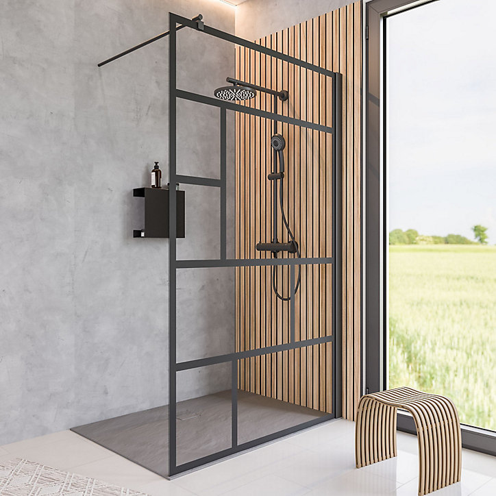 Paroi de douche fixe à l'italienne 140 x 200 cm NewStyle Schulte, Walk In style verrière atelier, verre de sécurité anticalcaire