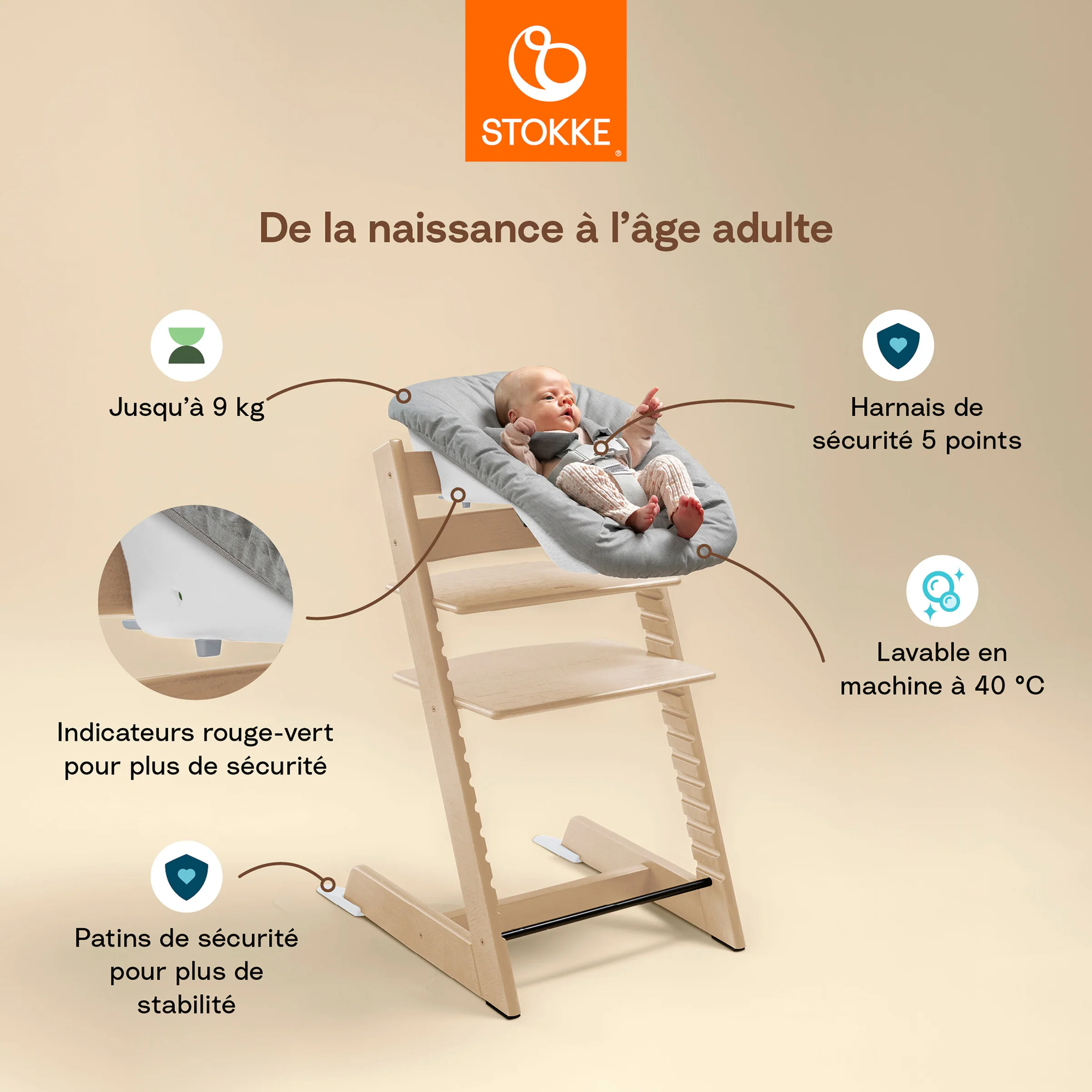 Stokke® - TRIPP TRAPP® Bundle Treppenhochstuhl inkl. Newbornset Light Grey & Babyset Stormgrey / Light Grey