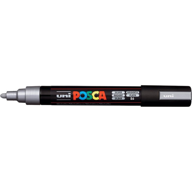 Marqueur posca pc5m gouache encre inodore toutes surfaces pointe moyenne conique couleur opaque couvrante argent