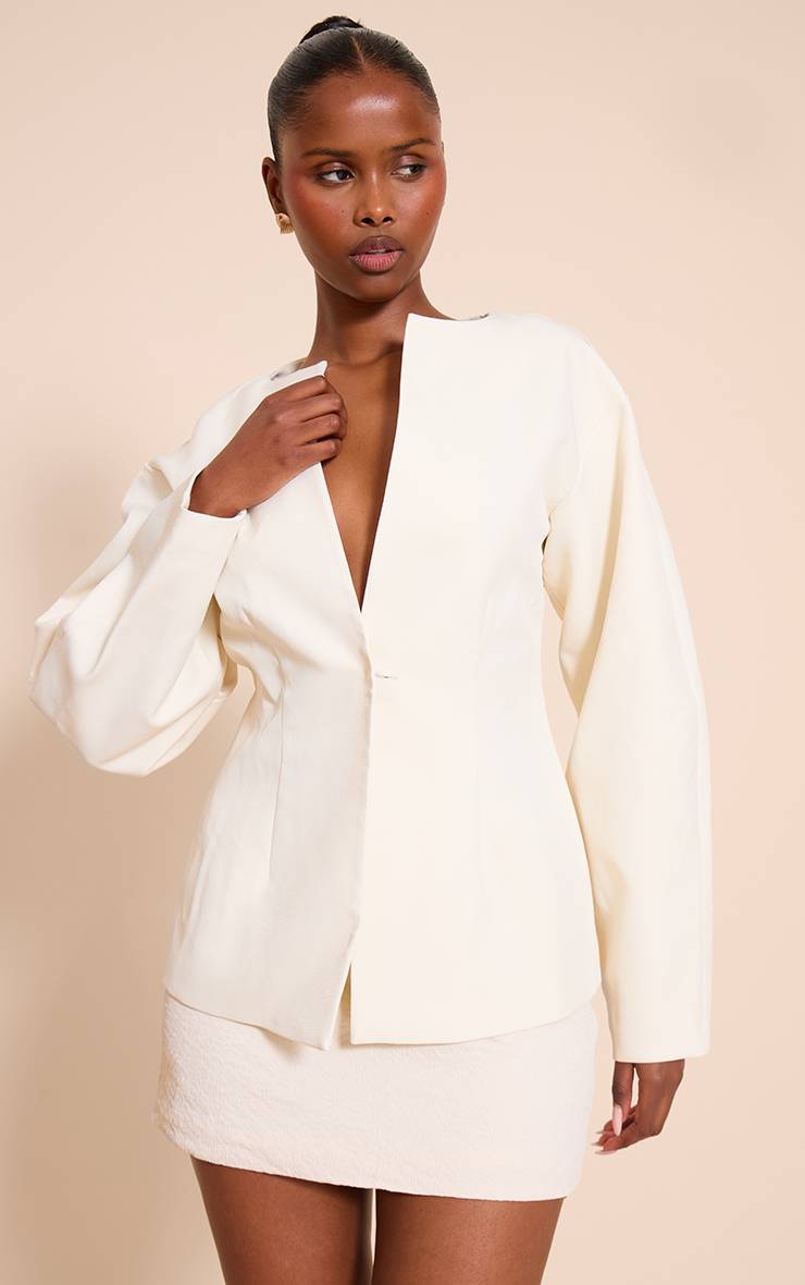 Crème Blazer Taille Cintrée À Manches Cocon