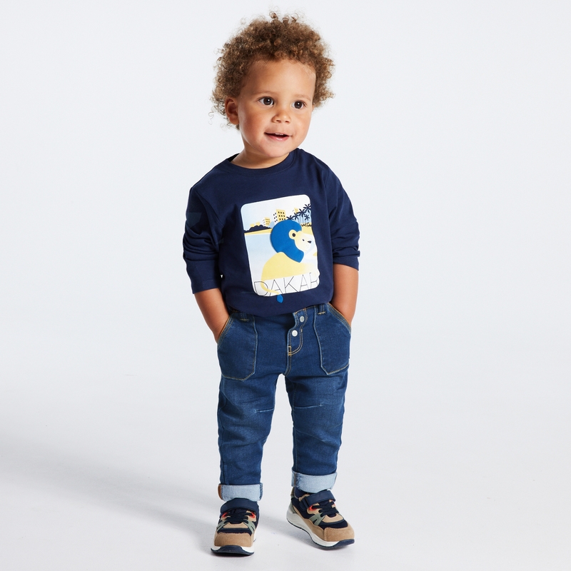Pantalon denim knitlook bleu bébé garçon