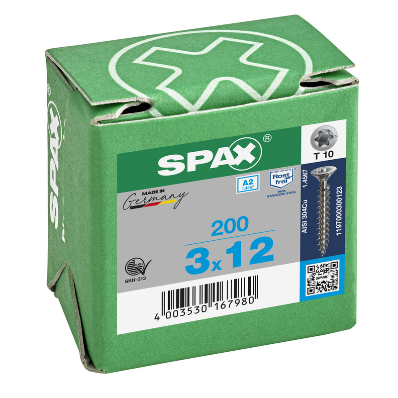 Spax universele schroeven T-STAR plus platkop voldraad RVS 3x12mm TX10
